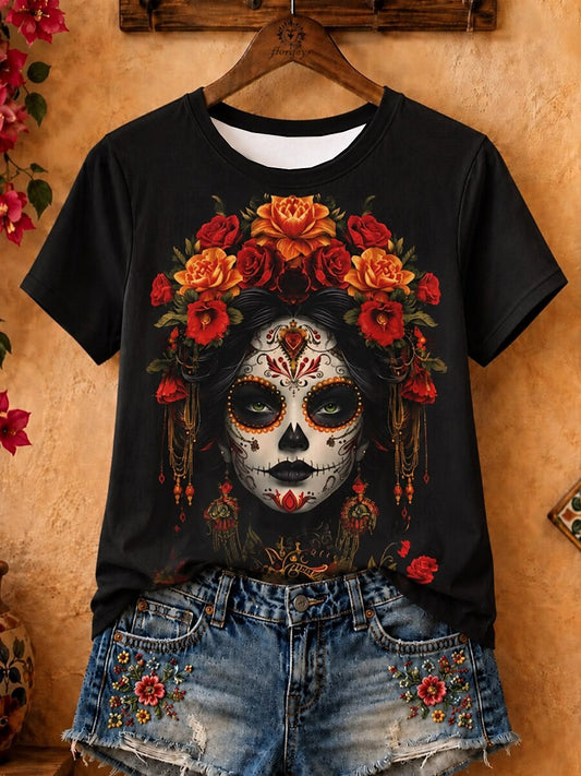 Cotton Floral Skull - Flora Cotton Tee