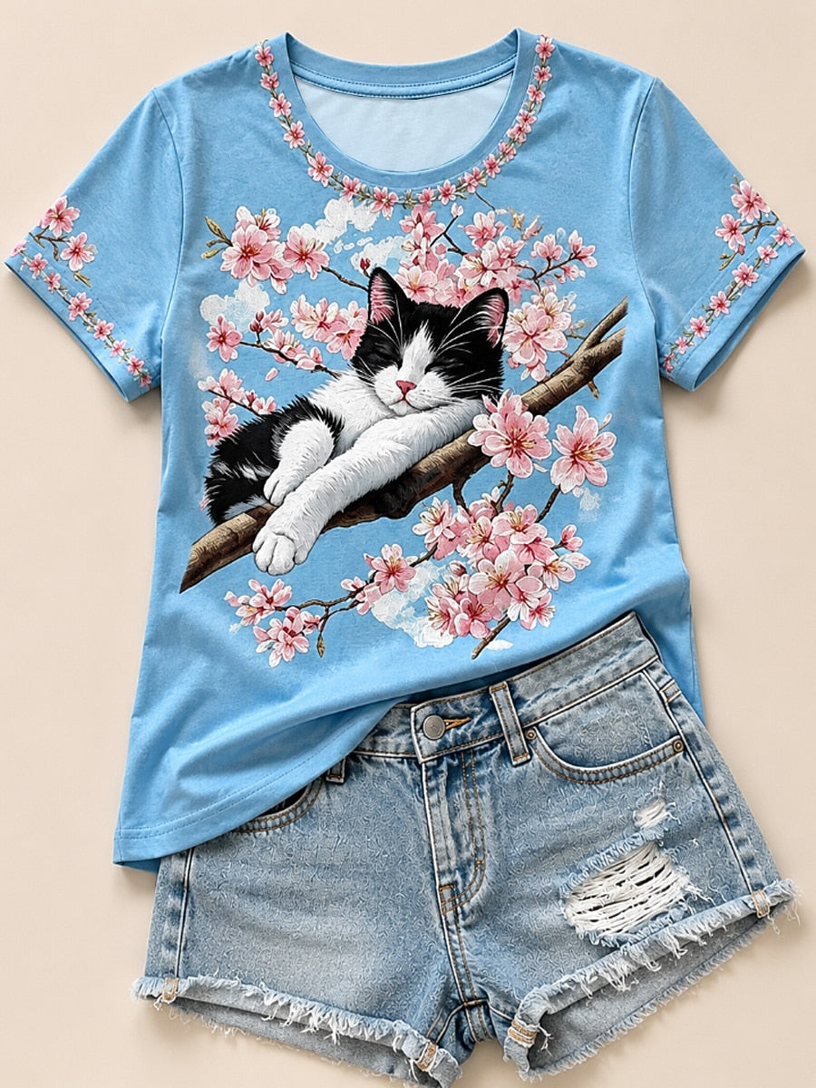 Blue Bird Cotton Tee in Blue