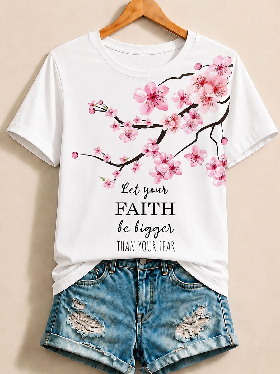 White Floral Letter Tee in Blue