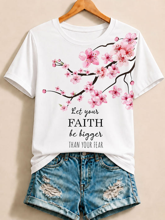White Floral Letter Tee in Blue