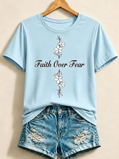 Purple Floral Graphic Tee in Blue