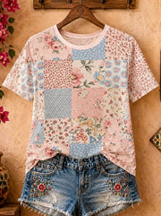Rose And Daisy Floral Patchwork - Flora Cotton Tee