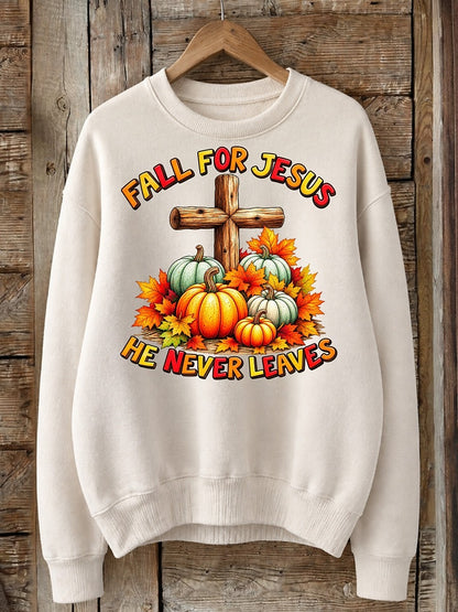 Fall For Jesus He Never Leaves - Christian Inspirational Cotton Blend Sweatshirt