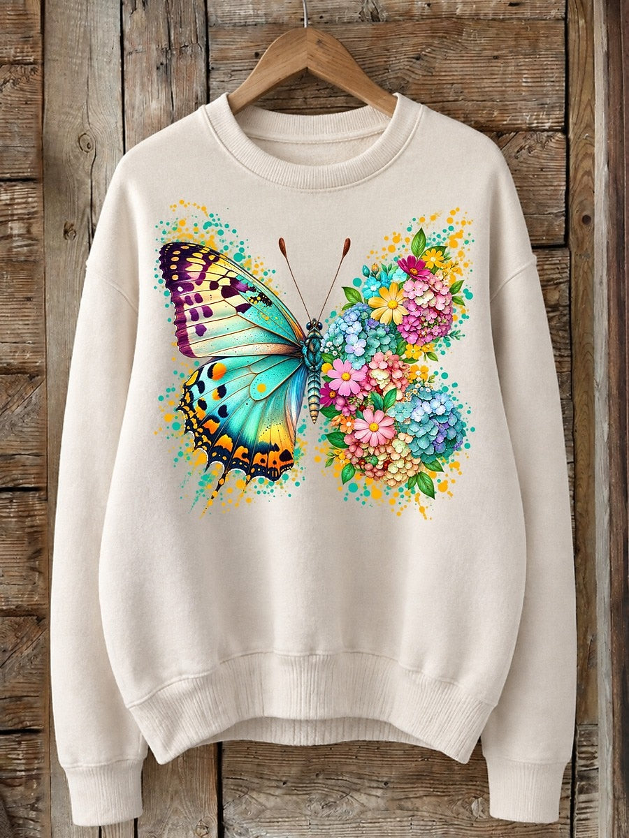Butterfly Among Hydrangeas - Life Stories Cotton Blend Sweatshirt