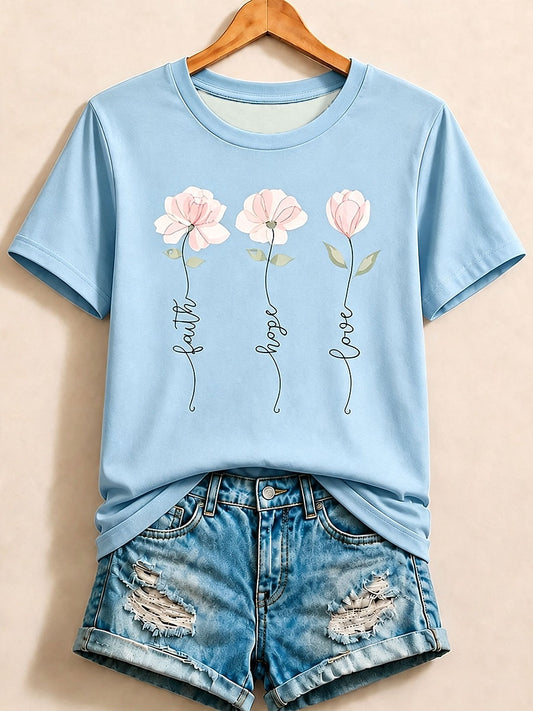 Yellow Floral Letter Tee in Blue