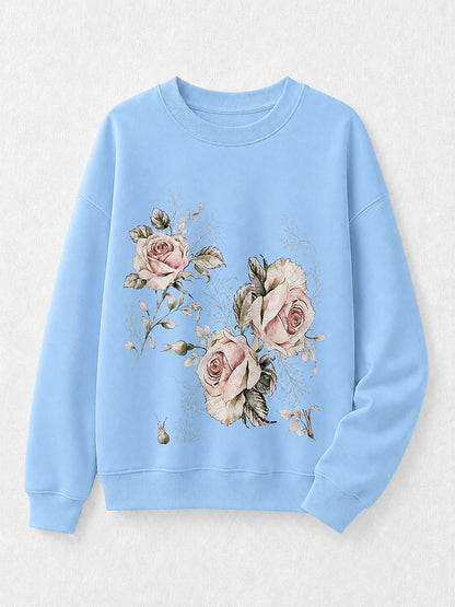Blue Red Floral Sweatshirt in Blue