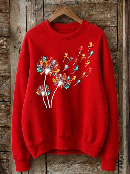 Dandelion Cats In The Wind - Nature Story Cotton Blend Sweatshirt