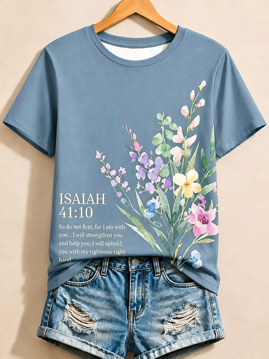 Pink Floral Letter Tee in Blue