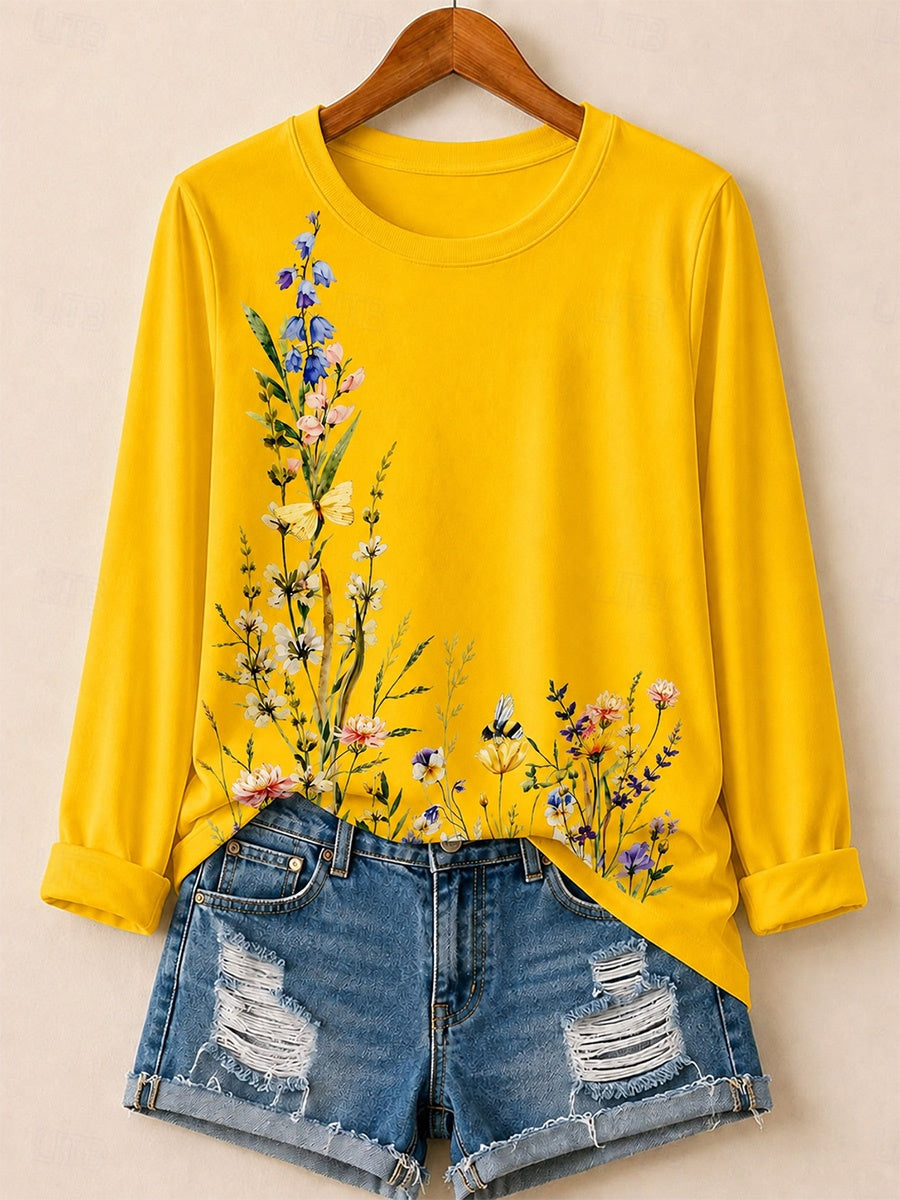 Wildflower Meadow With Daisies - Life Stories Cotton Long Sleeve Tee