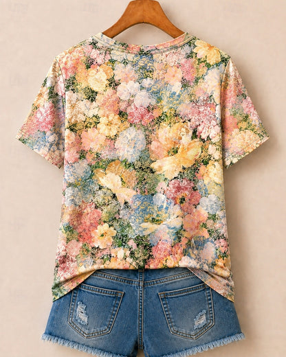 Allover Rose And Daisy Garden - Flora Cotton Tee