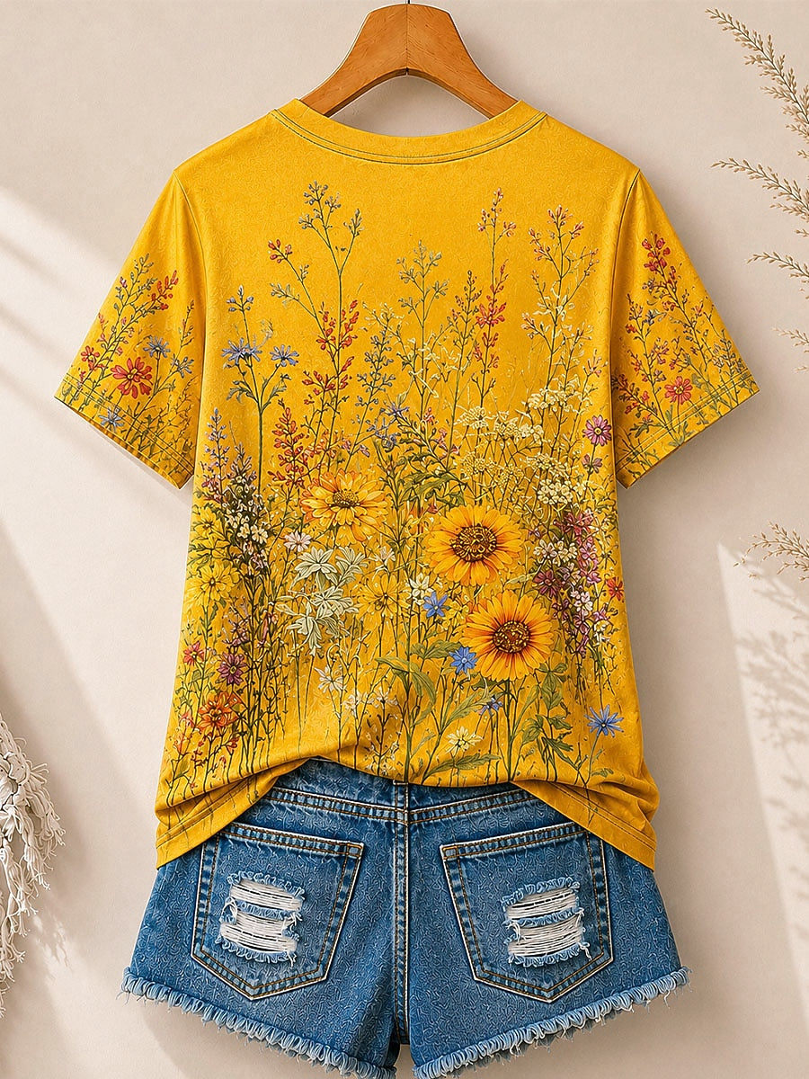 Sunflowers And Wildflowers women's cotton tee - Blue