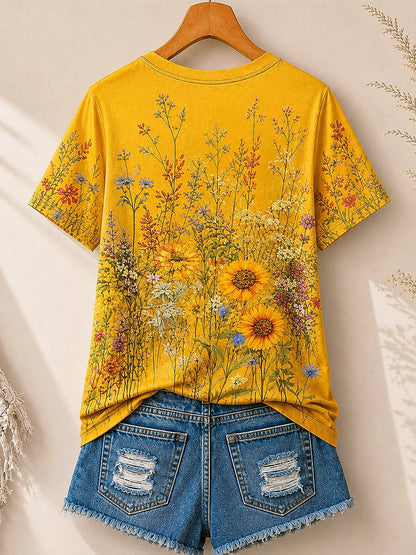 Sunflowers And Wildflowers women's cotton tee - Blue