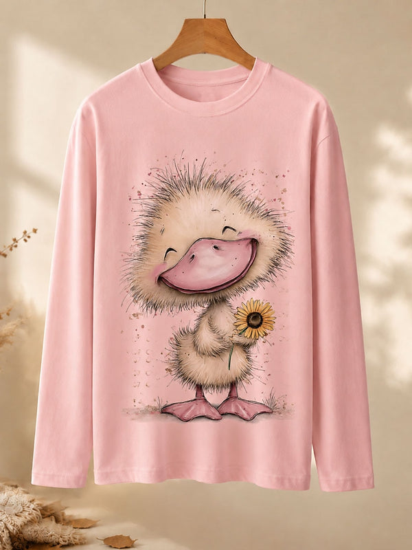 Duckling With Sunflower - Nature Story Cotton Long Sleeve Tee