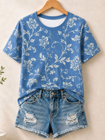 Delicate Vine Floral Print - Flora Cotton Tee