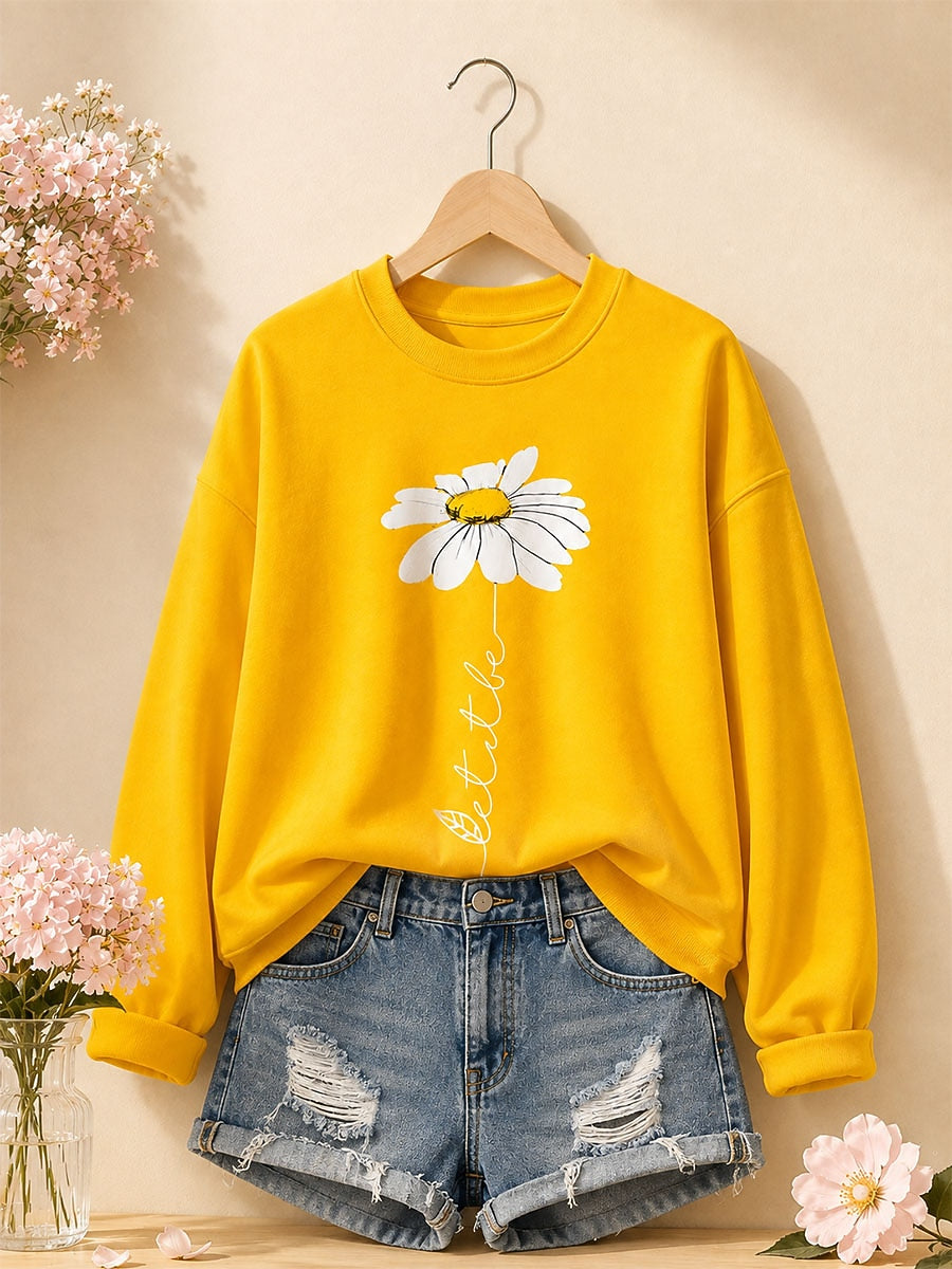 Yellow Pink Floral Sweatshirt in Blue