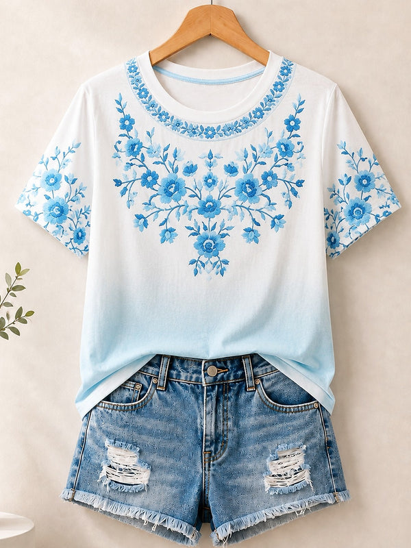 Floral Embroidery Print - Flora Cotton Tee
