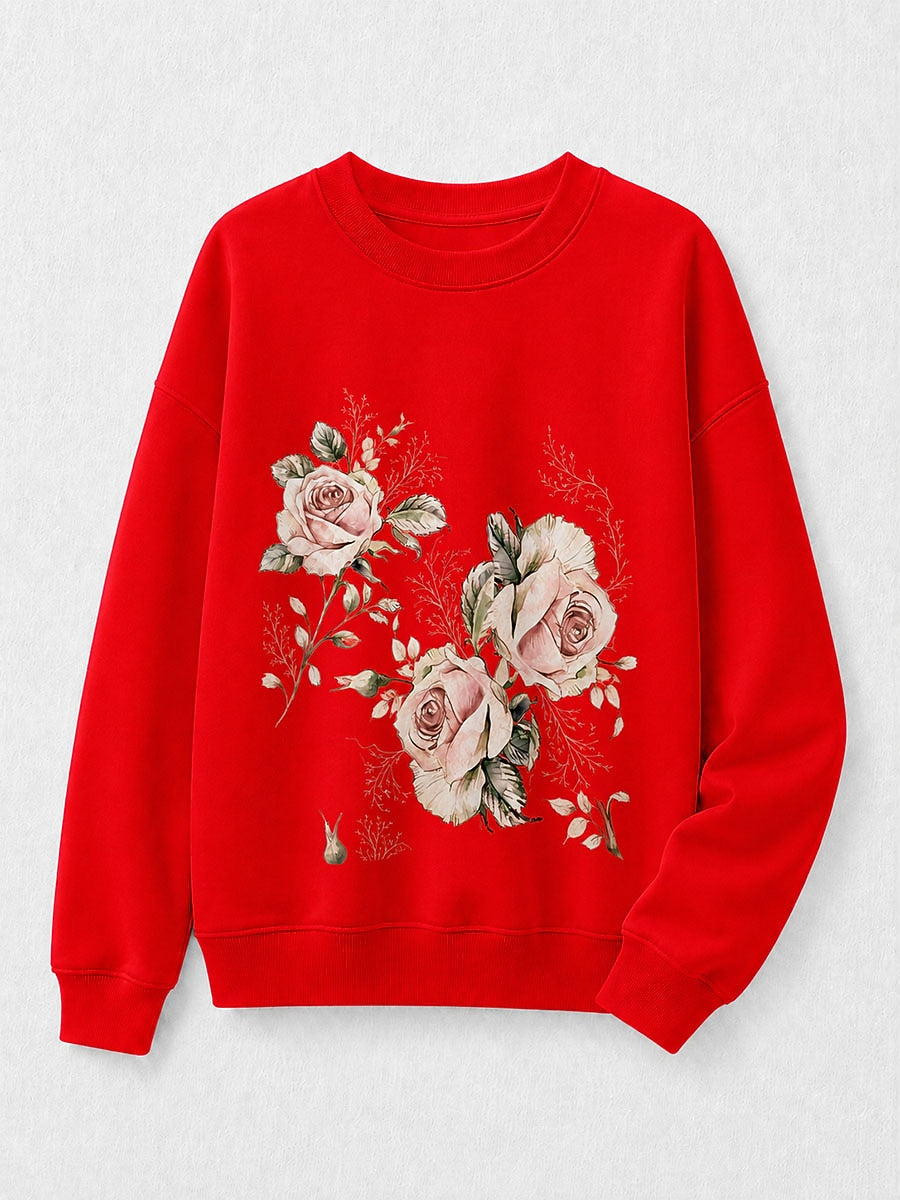 Blue Red Floral Sweatshirt in Blue