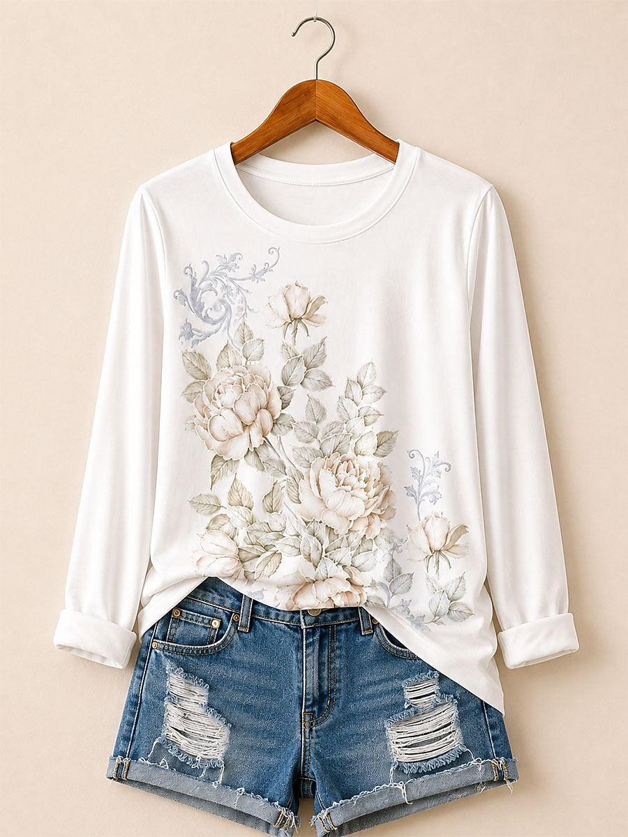 Blue Botanical Cotton Tee in Blue