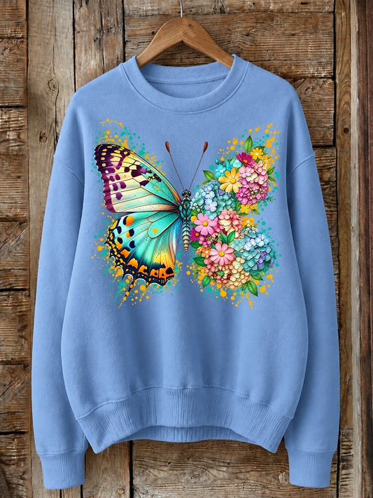 Butterfly Among Hydrangeas - Life Stories Cotton Blend Sweatshirt