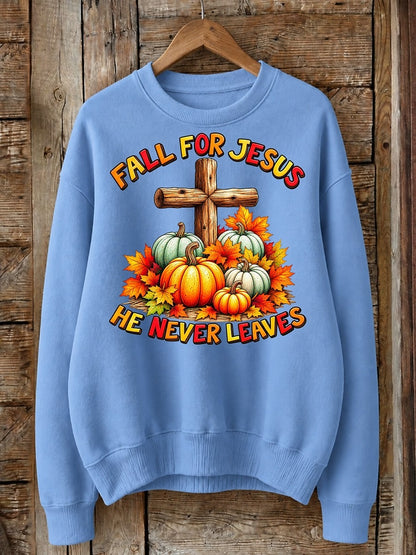 Fall For Jesus He Never Leaves - Christian Inspirational Cotton Blend Sweatshirt