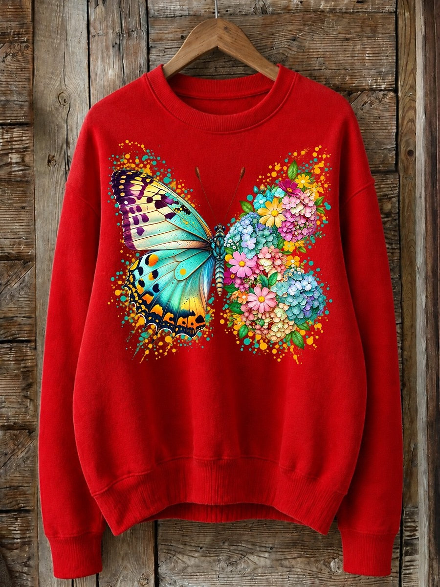 Butterfly Among Hydrangeas - Life Stories Cotton Blend Sweatshirt