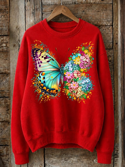 Butterfly Among Hydrangeas - Life Stories Cotton Blend Sweatshirt