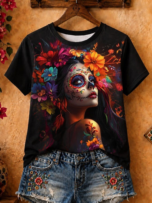 Blooming Floral Skull - Flora Cotton Tee