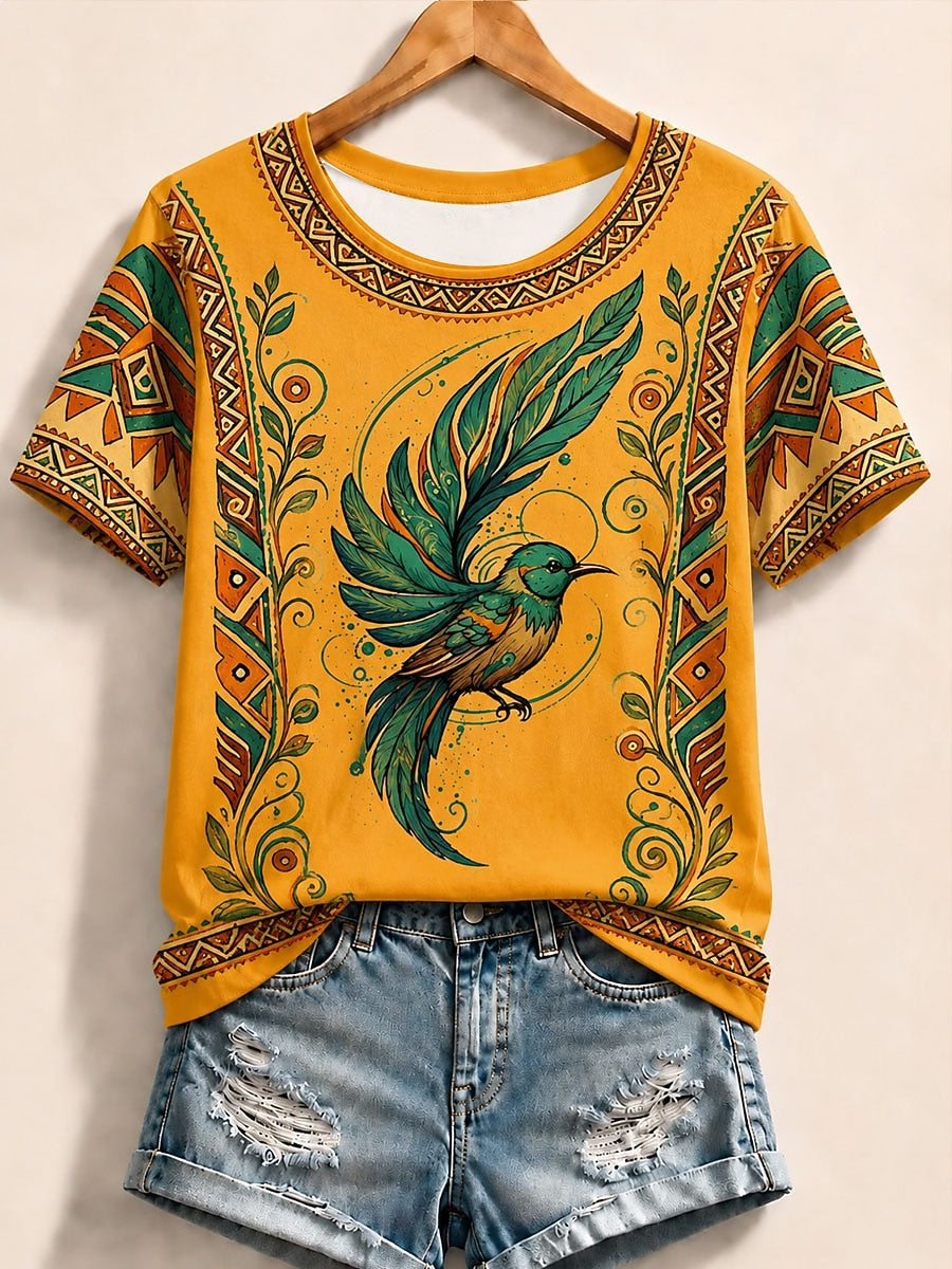 Yellow Bird Cotton Tee in Yellow