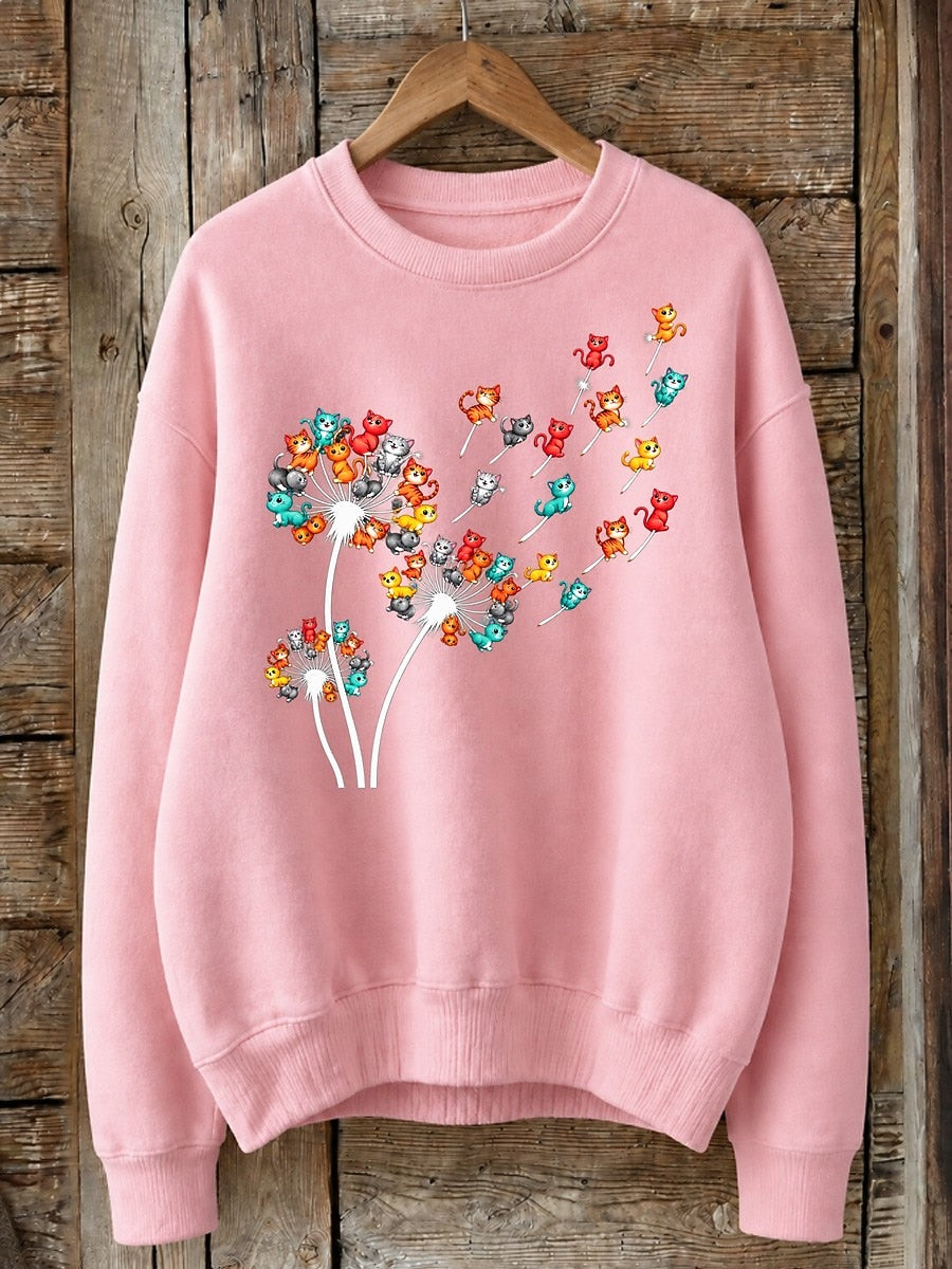 Dandelion Cats In The Wind - Nature Story Cotton Blend Sweatshirt