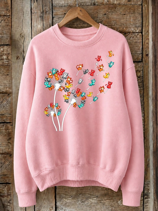 Dandelion Cats In The Wind - Nature Story Cotton Blend Sweatshirt