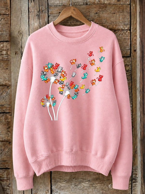 Dandelion Cats In The Wind - Nature Story Cotton Blend Sweatshirt