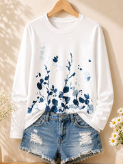 Blumenwiese Blau - Langarmshirt mit Pflanzenmotiv