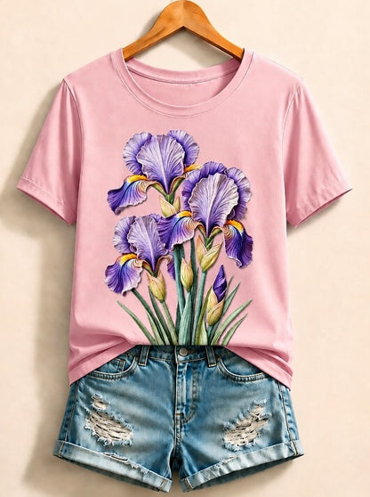 Pink Botanical Cotton Tee in Pink