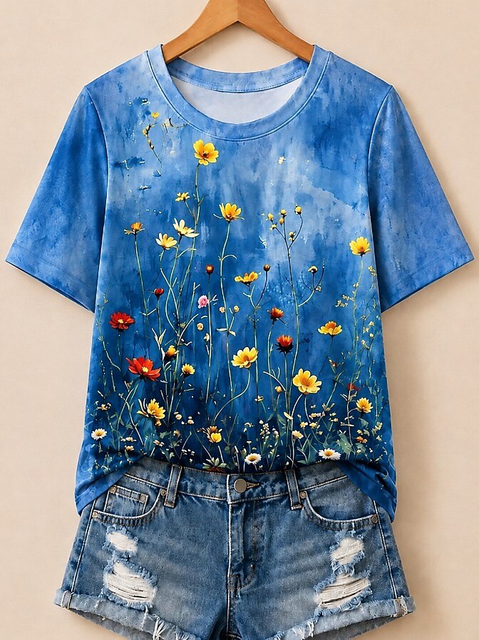 Wildflower Meadow With Buttercups And Poppies - Life Stories Cotton Tee