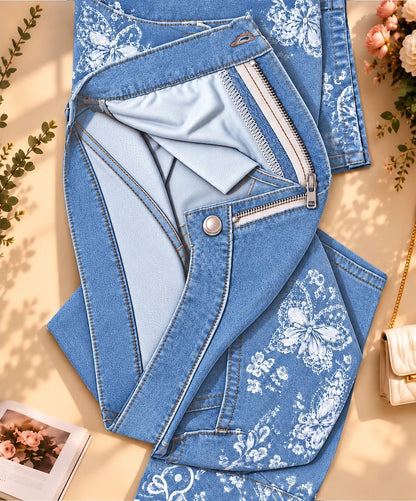 Floral Side Panel Wide Leg Jeans - Flora Women's Jeans