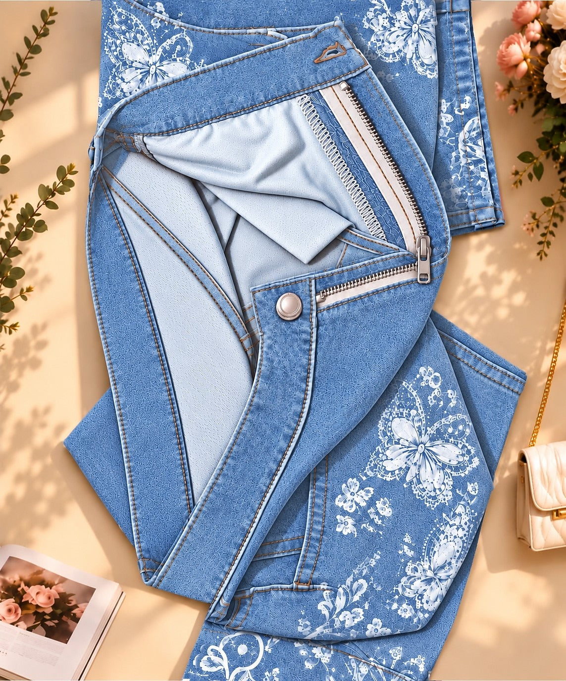 Scattered Floral Wide Leg Jeans - Flora Women's Jeans