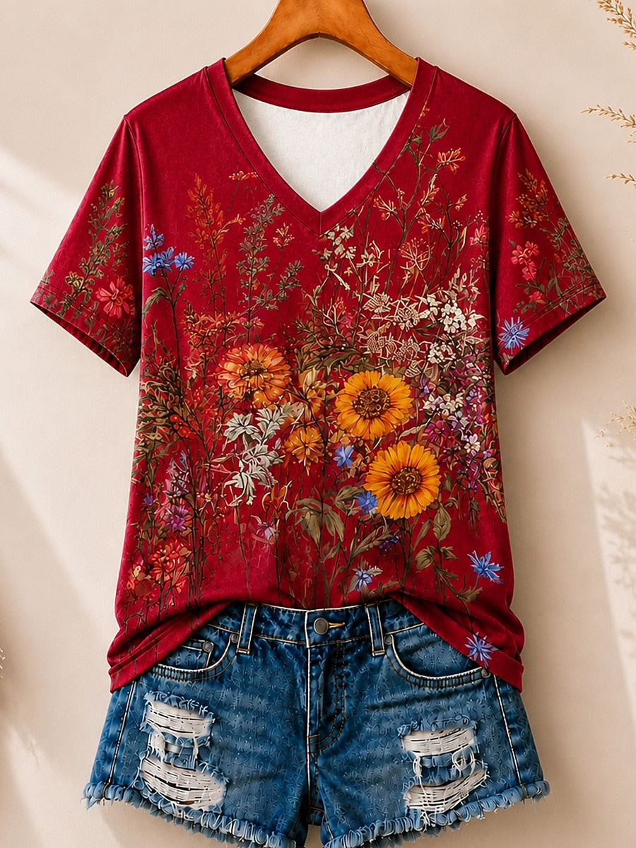 Sunflowers And Wildflowers women's cotton tee - Blue