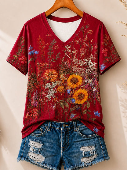 Sunflowers And Wildflowers women's cotton tee - Blue