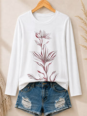 Botanical Leaf Line Art - Life Stories Cotton Long Sleeve Tee