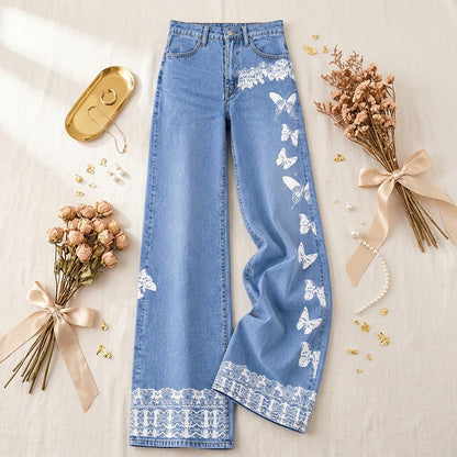 Botanical Hem Detail Wide Leg Jeans - Flora Women's Jeans