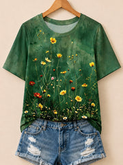 Wildflower Meadow With Buttercups And Poppies - Life Stories Cotton Tee