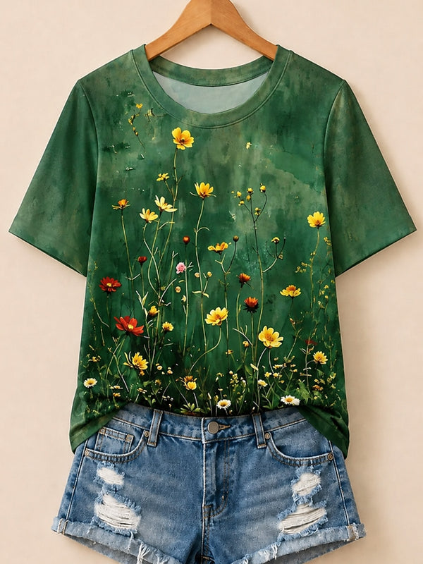 Wildflower Meadow With Buttercups And Poppies - Life Stories Cotton Tee