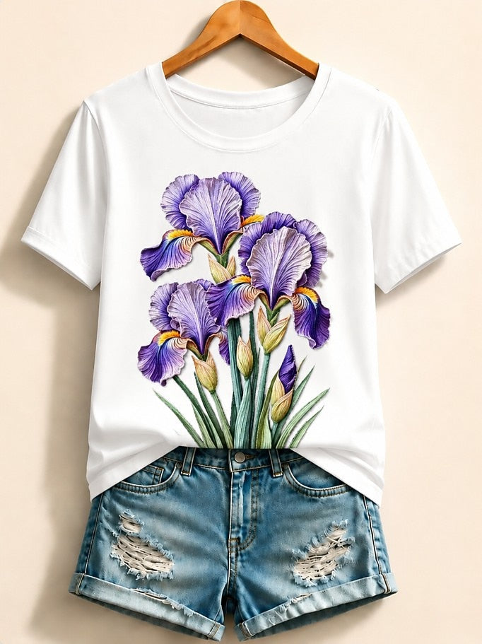 Pink Botanical Cotton Tee in White