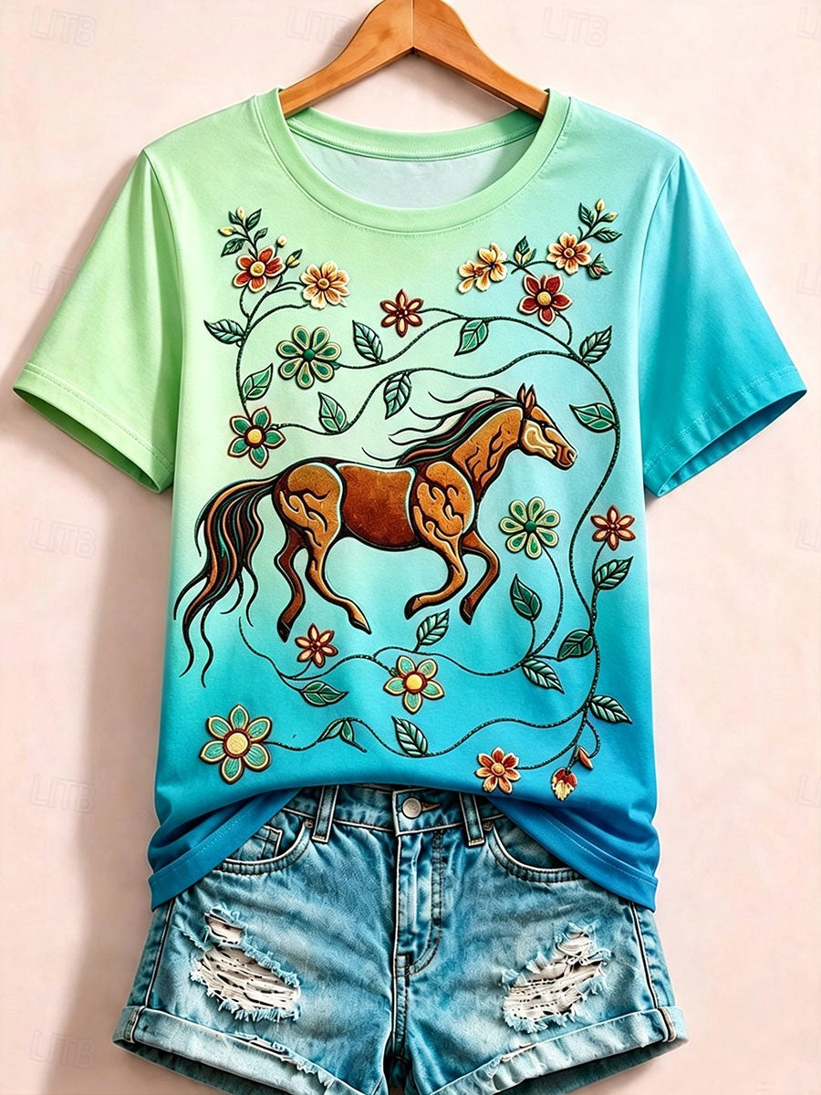 Horses Among Wildflowers - Nature Story Cotton Tee