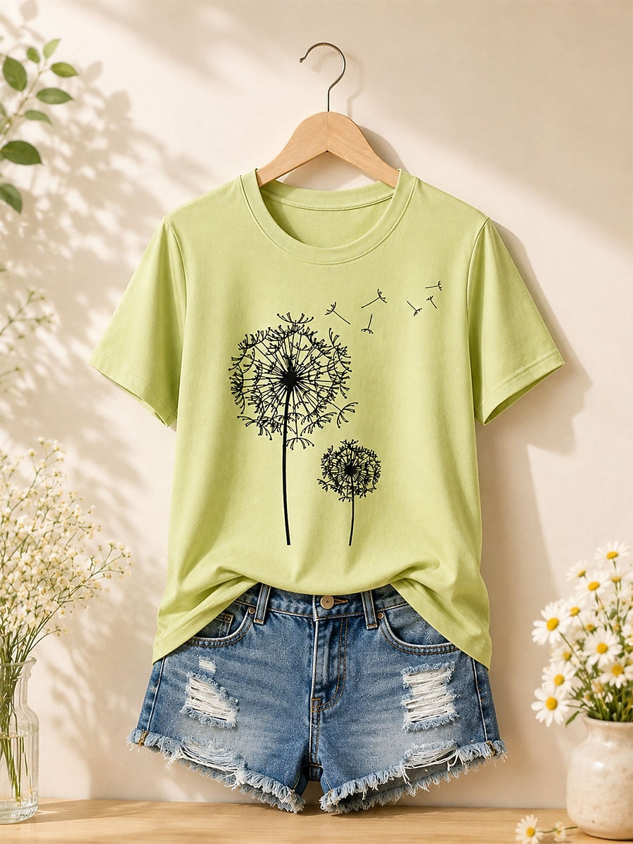 White Botanical Print Tee in White