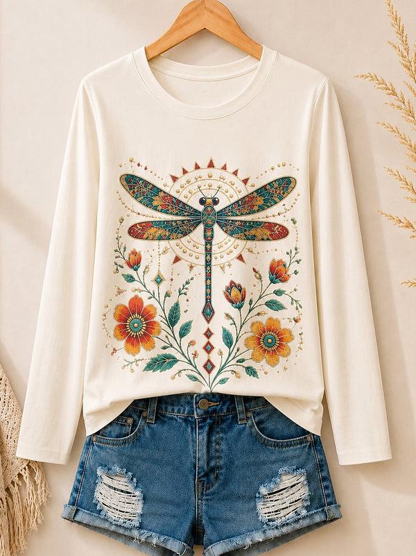 Dragonfly Among Wildflowers - Life Stories Cotton Long Sleeve Tee