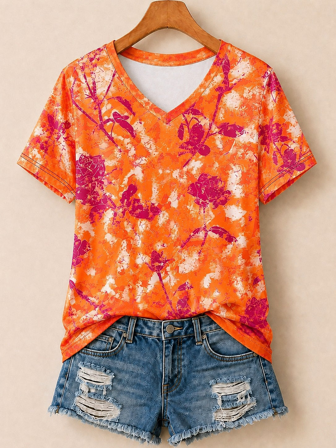 Rose Silhouettes Allover Print - Flora Cotton Tee