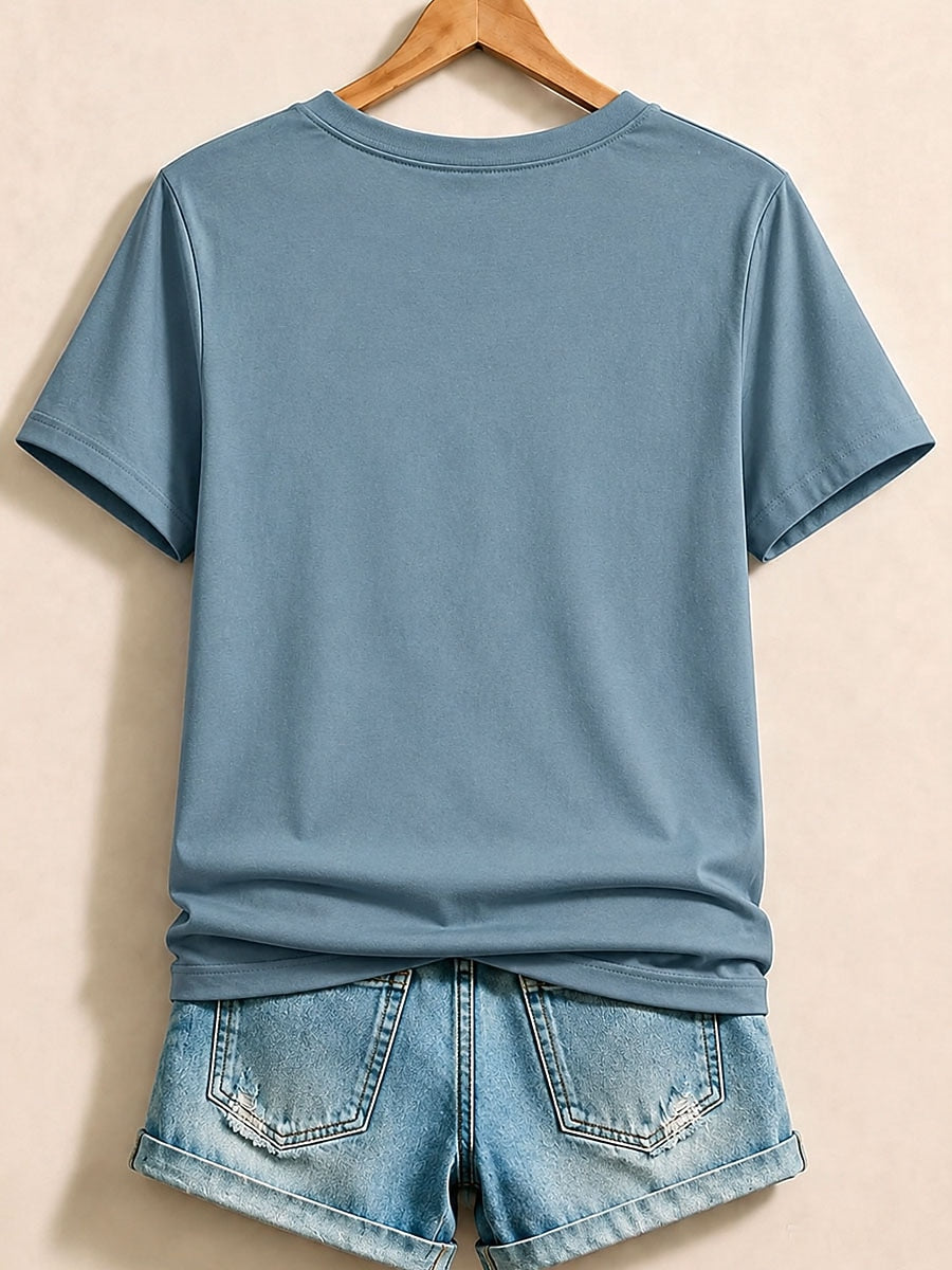Blue Floral Letter Tee in Blue