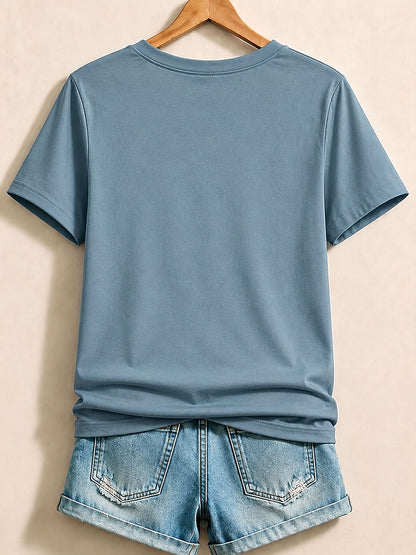 Pink Floral Letter Tee in Blue