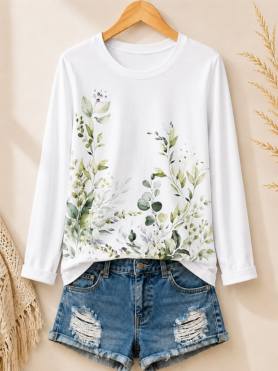 Wildflower Meadow Border women's cotton long sleeve tee - White